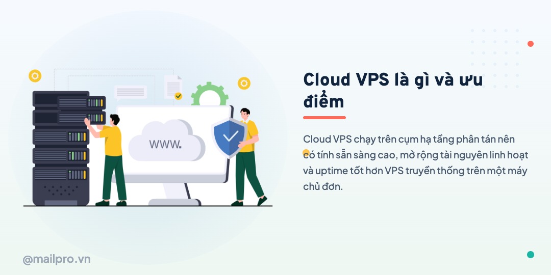 Mô hình Cloud VPS chạy trên cụm hạ tầng ảo hoá phân tán nhiều node so với VPS truyền thống trên một máy chủ vật lý đơn
